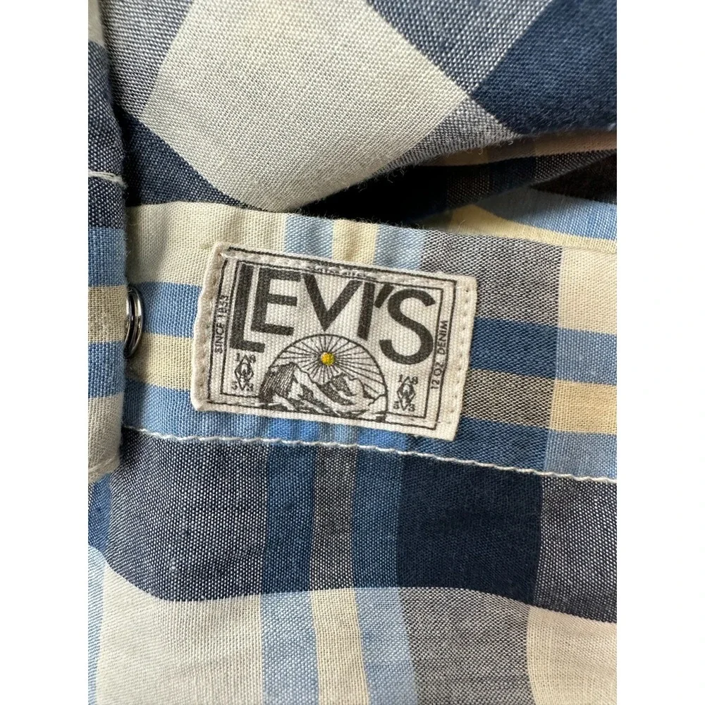 Levi's Men's 2XL Pearl Snap Button Long‎ Sleeve Blue Plaid Western Shirt